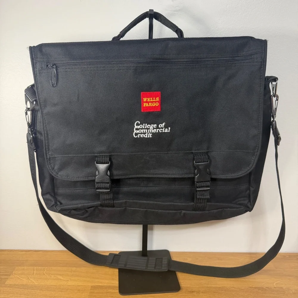 Wells‎ Fargo Messenger Bag Black Canvas Laptop Briefcase College Credit